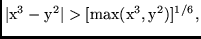 $\vert{\rm x}^3-{\rm y}^2 \vert >[\max({\rm x}^3,{\rm y}^2)]^{1/6},$